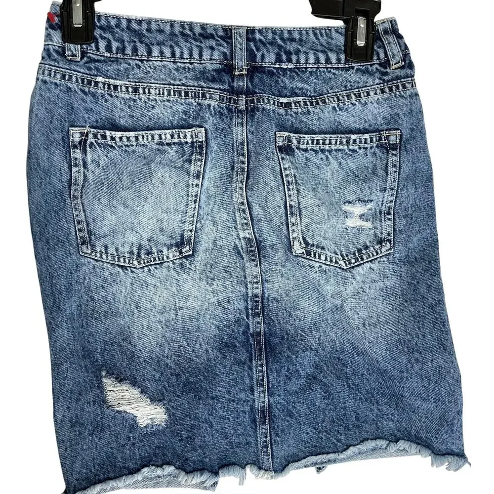 Divided by HM Denim Skirt Women Size 4 Blue Slits 100% Cotton Distress Y2K